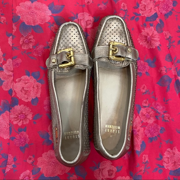 Stuart Weitzman Metallic Leather Driver Loafers Size 7.5 - Picture 2 of 11